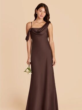 Asymmetric Draped Maxi Dress in Brown